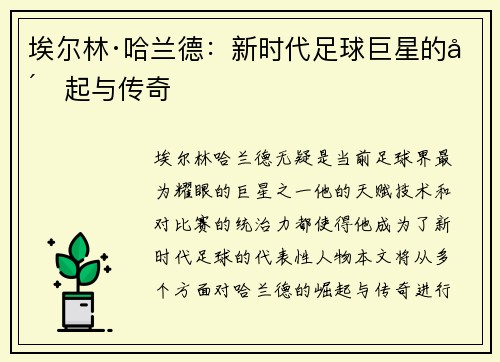 埃尔林·哈兰德：新时代足球巨星的崛起与传奇